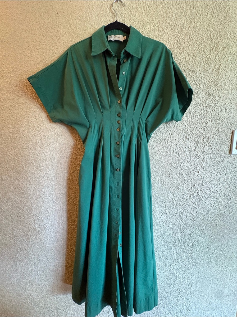Anthropologie Green Button-Front Shirt Dress Sz S
